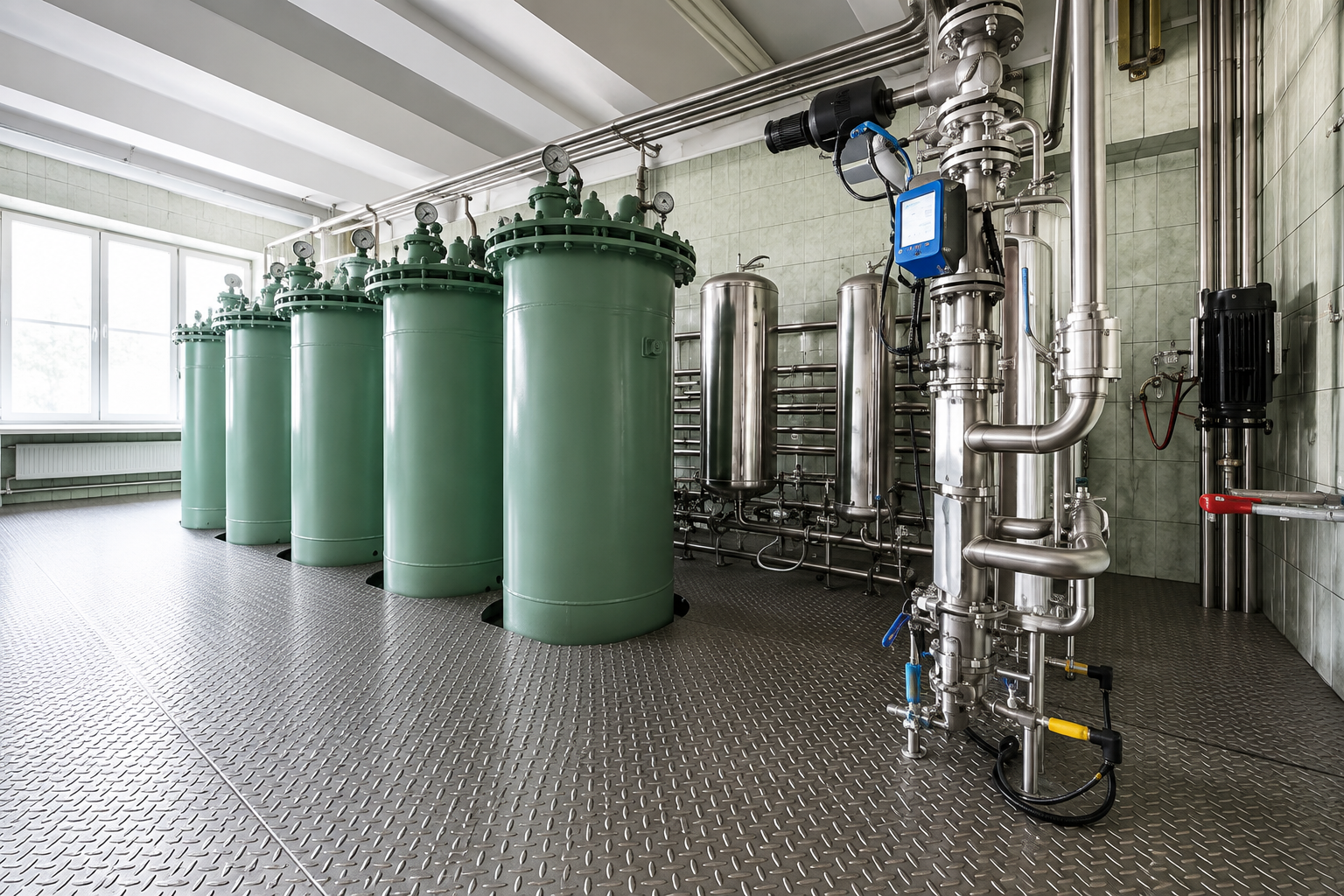 Modern wastewater treatment facility with bioreactors